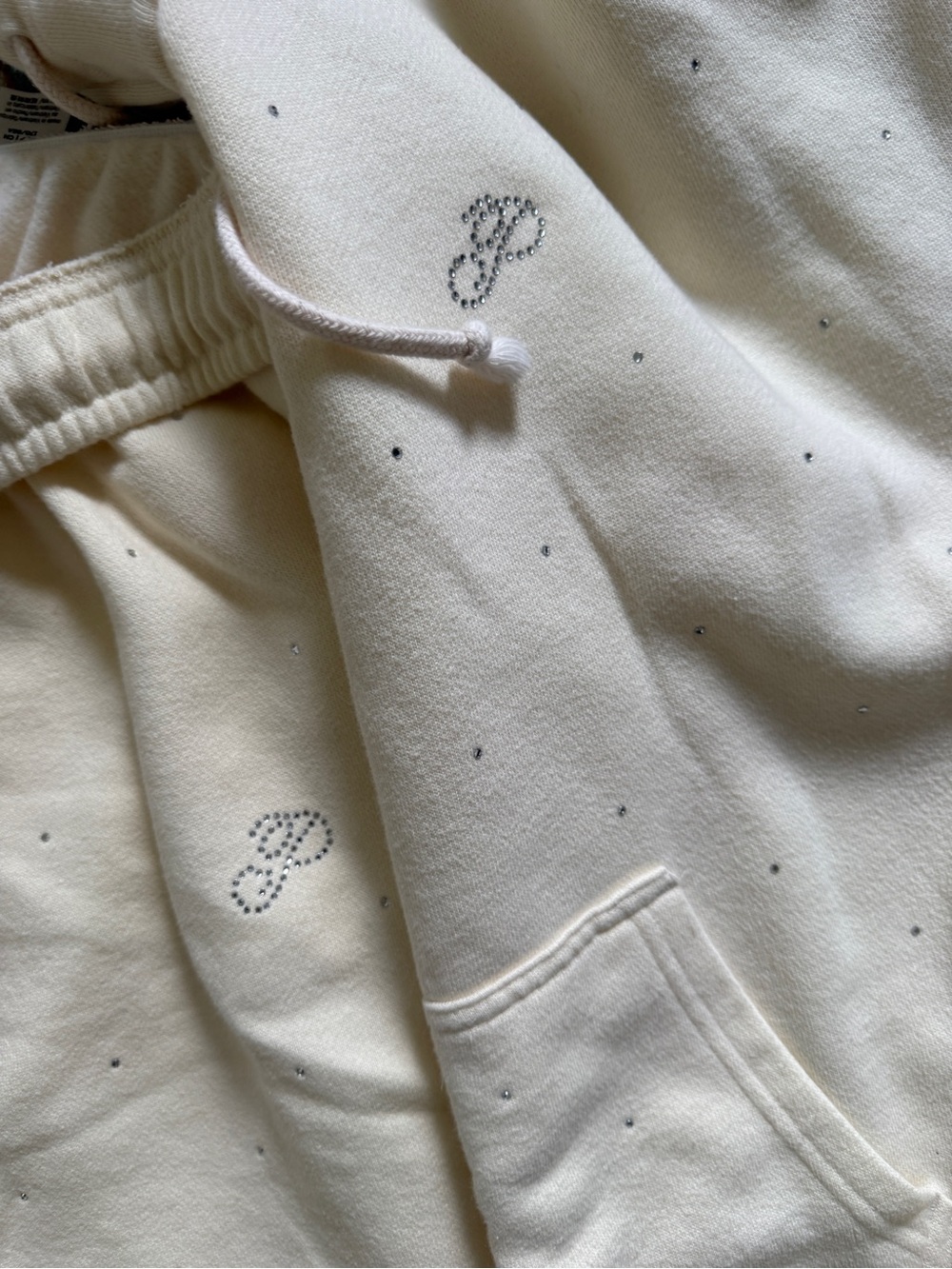 Victoria’s Secret PINK Rhinestone Bling Hoodie Sweatpants Set Cream S - Picture 5 of 7